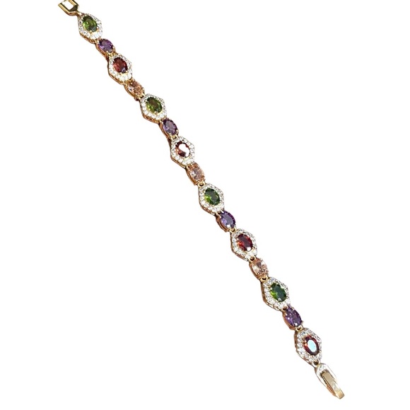 18K Gold Filled Multicolor Gemstone CZ Tennis Bracelet Red Green Purple Pink New - Picture 5 of 12
